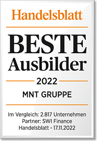 Die MNT GRUPPE wurde 2022 als beste Ausbilder vom Handelsblatt ausgezeichnet